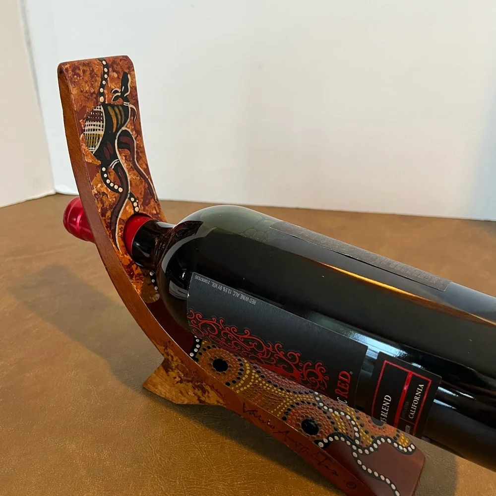 Handcrafted Australian Aboriginal Art Wooden Wine Bottle Holder